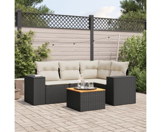 vidaXL 5-cz. zestaw wypoczynkowy do ogrodu, poduszki, czarny rattan PE Dārza mēbeļu komplekti