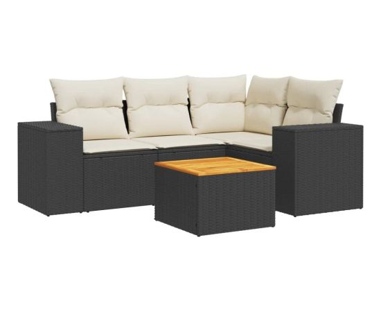 vidaXL 5-cz. zestaw wypoczynkowy do ogrodu, poduszki, czarny rattan PE Dārza mēbeļu komplekti