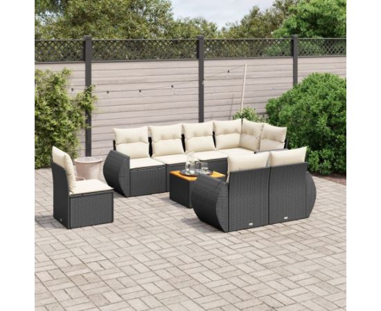 vidaXL 9-cz. zestaw wypoczynkowy do ogrodu, z poduszkami, czarny Dārza mēbeļu komplekti