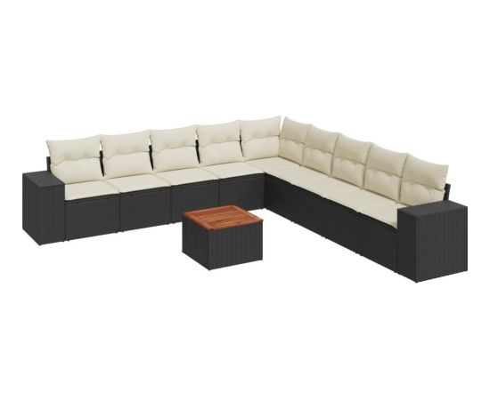 vidaXL 10-cz. zestaw wypoczynkowy do ogrodu, poduszki czarny rattan PE Dārza mēbeļu komplekti