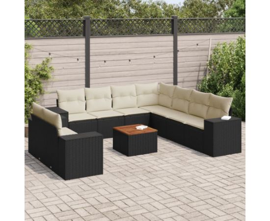 vidaXL 10-cz. zestaw wypoczynkowy do ogrodu, poduszki czarny rattan PE Dārza mēbeļu komplekti