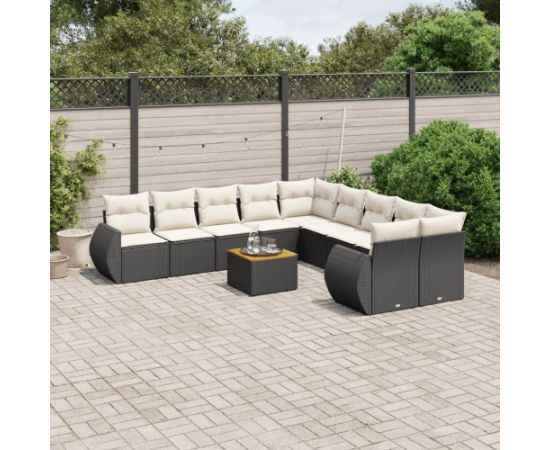 vidaXL 11-cz. zestaw wypoczynkowy do ogrodu, poduszki czarny rattan PE Dārza mēbeļu komplekti