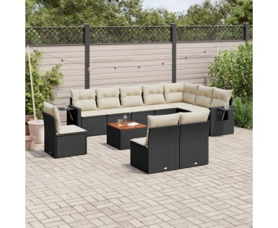 vidaXL 11-cz. zestaw wypoczynkowy do ogrodu, poduszki czarny rattan PE Dārza mēbeļu komplekti