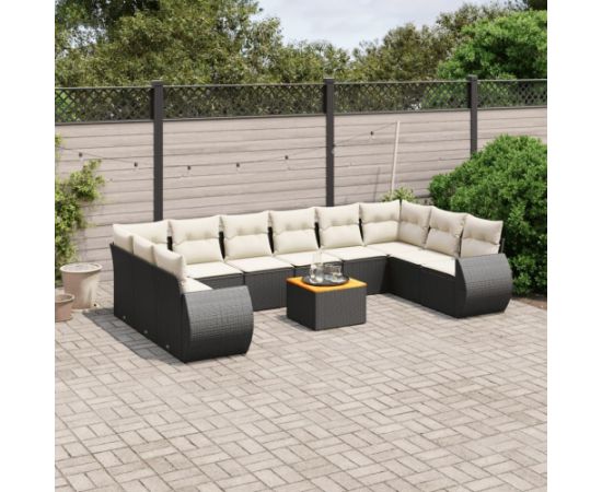 vidaXL 11-cz. zestaw wypoczynkowy do ogrodu, poduszki czarny rattan PE Dārza mēbeļu komplekti