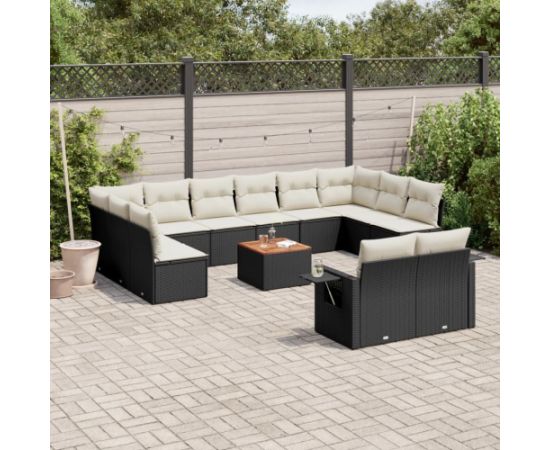 vidaXL 13-cz. zestaw mebli do ogrodu, poduszki, czarny, rattan PE Dārza mēbeļu komplekti