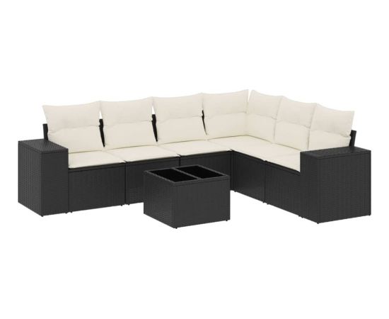 vidaXL 7-cz. zestaw wypoczynkowy do ogrodu, z poduszkami, czarny Dārza mēbeļu komplekti