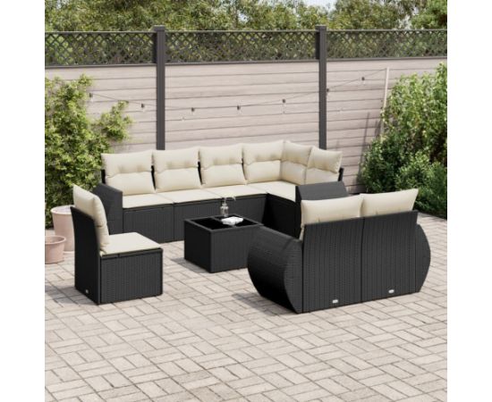 vidaXL 9-cz. zestaw wypoczynkowy do ogrodu, z poduszkami, czarny Dārza mēbeļu komplekti