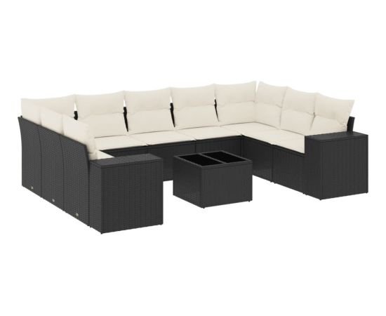 vidaXL 10-cz. zestaw wypoczynkowy do ogrodu, poduszki czarny rattan PE Dārza mēbeļu komplekti