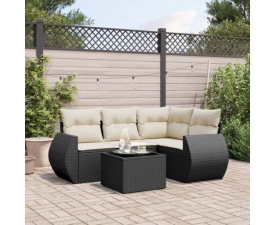 vidaXL 5-cz. zestaw wypoczynkowy do ogrodu, poduszki, czarny rattan PE Dārza mēbeļu komplekti