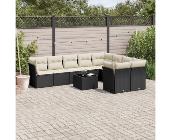 vidaXL 10-cz. zestaw wypoczynkowy do ogrodu, poduszki czarny rattan PE Dārza mēbeļu komplekti