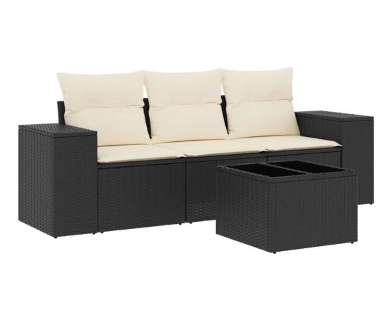 vidaXL 4-cz. zestaw wypoczynkowy do ogrodu, poduszki, czarny rattan PE Dārza mēbeļu komplekti