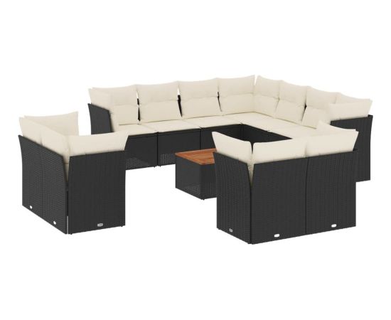 vidaXL 12-cz. zestaw mebli do ogrodu, z poduszkami, czarny, polirattan Dārza mēbeļu komplekti