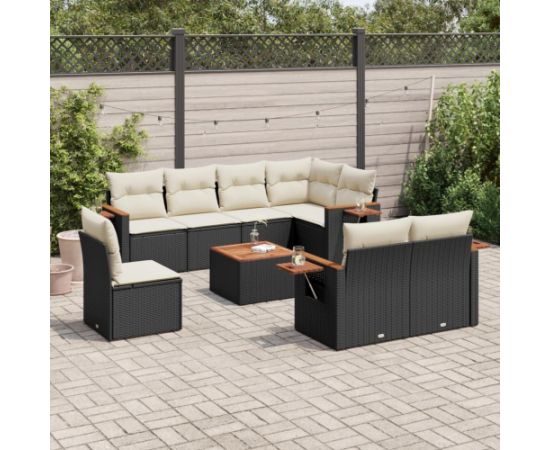 vidaXL 9-cz. zestaw wypoczynkowy do ogrodu, z poduszkami, czarny Dārza mēbeļu komplekti