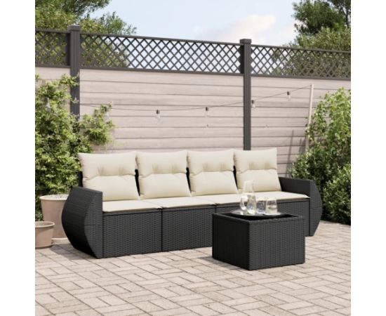 vidaXL 5-cz. zestaw wypoczynkowy do ogrodu, poduszki, czarny rattan PE Dārza mēbeļu komplekti