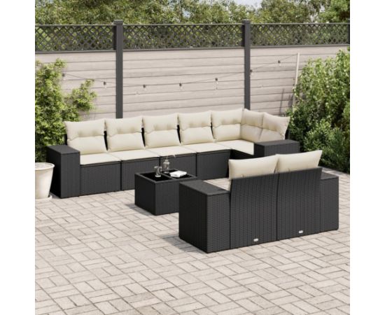 vidaXL 9-cz. zestaw wypoczynkowy do ogrodu, z poduszkami, czarny Dārza mēbeļu komplekti