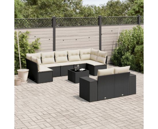 vidaXL 10-cz. zestaw wypoczynkowy do ogrodu, poduszki czarny rattan PE Dārza mēbeļu komplekti