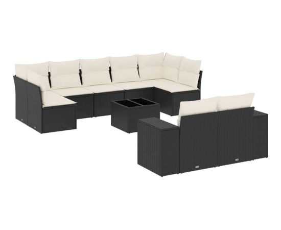 vidaXL 10-cz. zestaw wypoczynkowy do ogrodu, poduszki czarny rattan PE Dārza mēbeļu komplekti