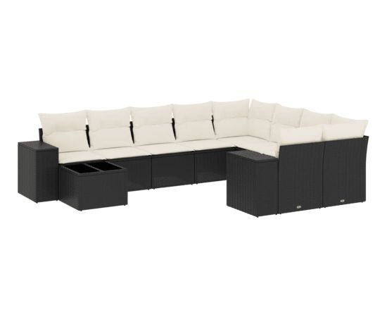 vidaXL 10-cz. zestaw wypoczynkowy do ogrodu, poduszki czarny rattan PE Dārza mēbeļu komplekti