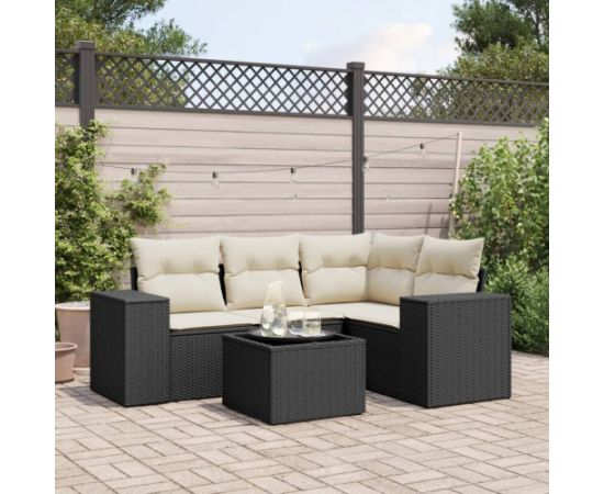 vidaXL 5-cz. zestaw wypoczynkowy do ogrodu, poduszki, czarny rattan PE Dārza mēbeļu komplekti