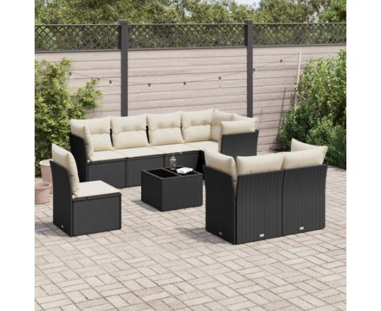 vidaXL 9-cz. zestaw wypoczynkowy do ogrodu, z poduszkami, czarny Dārza mēbeļu komplekti