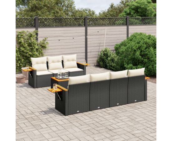 vidaXL 8-cz. zestaw wypoczynkowy do ogrodu, z poduszkami, czarny Dārza mēbeļu komplekti