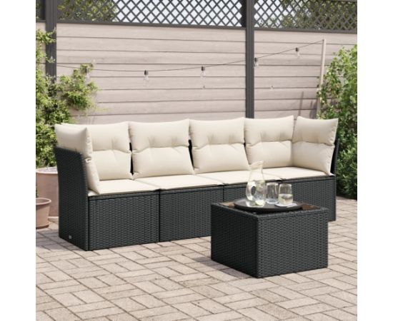 vidaXL 5-cz. zestaw wypoczynkowy do ogrodu, poduszki, czarny rattan PE Dārza mēbeļu komplekti