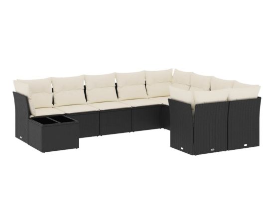 vidaXL 10-cz. zestaw wypoczynkowy do ogrodu, poduszki czarny rattan PE Dārza mēbeļu komplekti