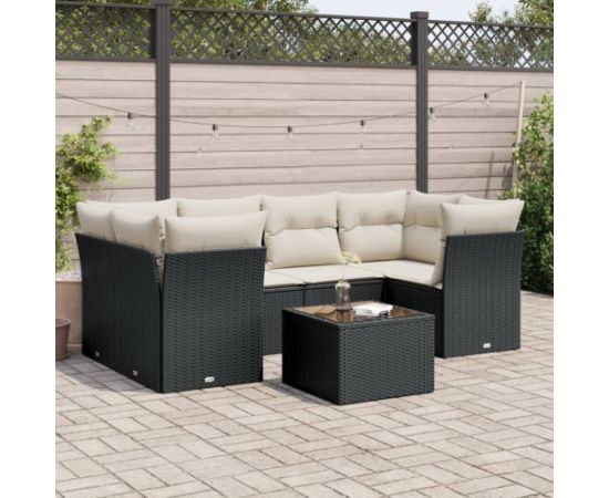 vidaXL 7-cz. zestaw wypoczynkowy do ogrodu, z poduszkami, czarny Dārza mēbeļu komplekti