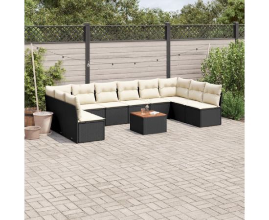 vidaXL 11-cz. zestaw wypoczynkowy do ogrodu, poduszki czarny rattan PE Dārza mēbeļu komplekti