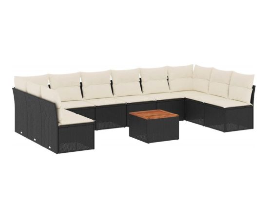 vidaXL 11-cz. zestaw wypoczynkowy do ogrodu, poduszki czarny rattan PE Dārza mēbeļu komplekti