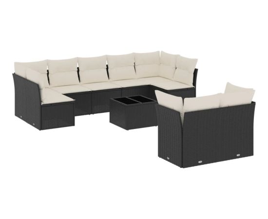 vidaXL 10-cz. zestaw wypoczynkowy do ogrodu, poduszki czarny rattan PE Dārza mēbeļu komplekti