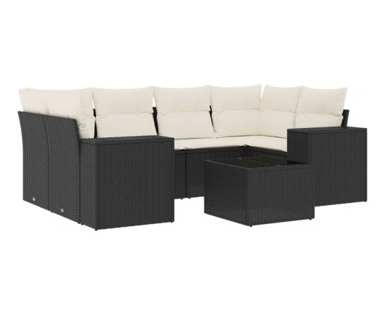 vidaXL 7-cz. zestaw wypoczynkowy do ogrodu, z poduszkami, czarny Dārza mēbeļu komplekti