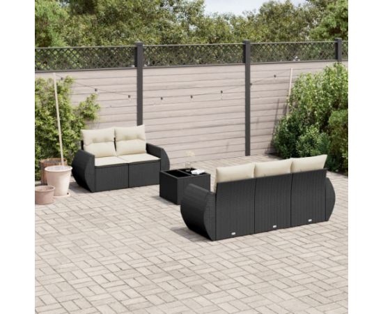 vidaXL 6-cz. zestaw mebli ogrodowych z poduszkami, czarny polirattan Dārza mēbeļu komplekti