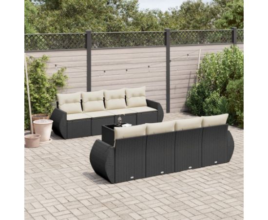 vidaXL 9-cz. zestaw wypoczynkowy do ogrodu, z poduszkami, czarny Dārza mēbeļu komplekti