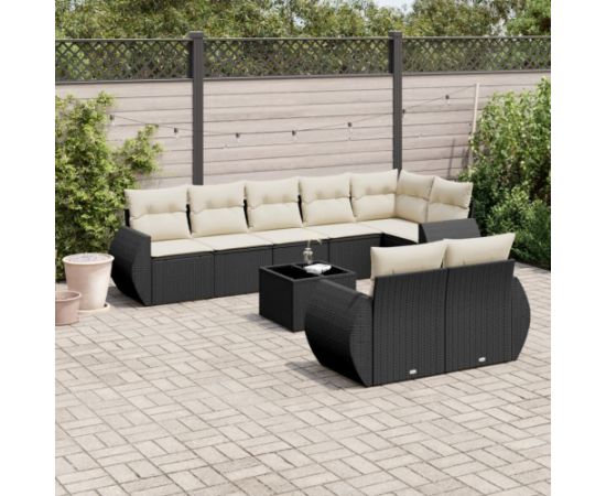 vidaXL 9-cz. zestaw wypoczynkowy do ogrodu, z poduszkami, czarny Dārza mēbeļu komplekti