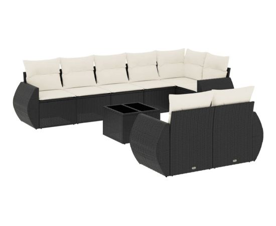 vidaXL 9-cz. zestaw wypoczynkowy do ogrodu, z poduszkami, czarny Dārza mēbeļu komplekti