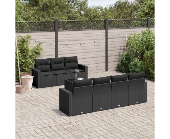 vidaXL 8-cz. zestaw wypoczynkowy do ogrodu, z poduszkami, czarny Dārza mēbeļu komplekti