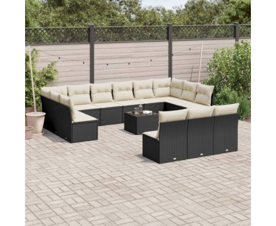 vidaXL 14-cz. zestaw wypoczynkowy do ogrodu, poduszki czarny rattan PE Dārza mēbeļu komplekti