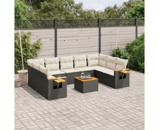 vidaXL 10-cz. zestaw wypoczynkowy do ogrodu, poduszki czarny rattan PE Dārza mēbeļu komplekti