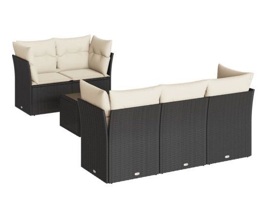 vidaXL 7-cz. zestaw wypoczynkowy do ogrodu, z poduszkami, czarny Dārza mēbeļu komplekti