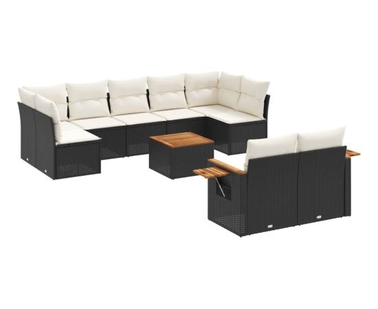 vidaXL 10-cz. zestaw wypoczynkowy do ogrodu, poduszki czarny rattan PE Dārza mēbeļu komplekti