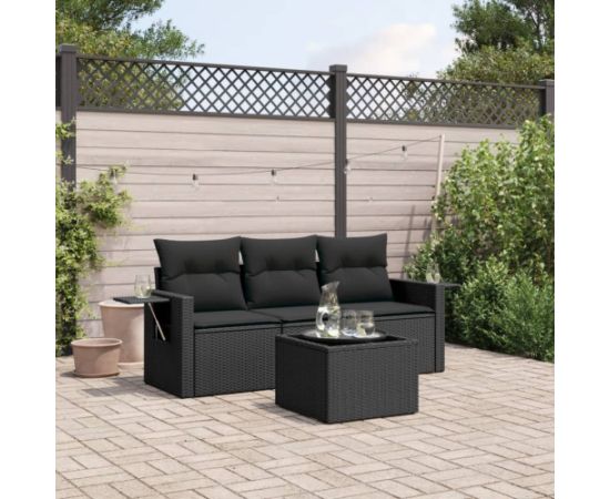 vidaXL 4-cz. zestaw wypoczynkowy do ogrodu, poduszki, czarny rattan PE Dārza mēbeļu komplekti