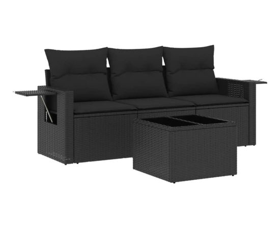 vidaXL 4-cz. zestaw wypoczynkowy do ogrodu, poduszki, czarny rattan PE Dārza mēbeļu komplekti