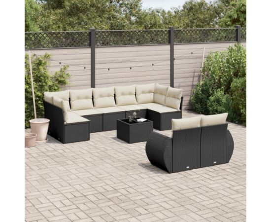 vidaXL vidaXL 10-cz. zestaw wypoczynkowy do ogrodu, poduszki czarny rattan PE Dārza mēbeļu komplekti