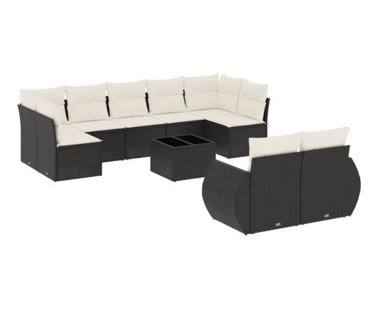 vidaXL vidaXL 10-cz. zestaw wypoczynkowy do ogrodu, poduszki czarny rattan PE Dārza mēbeļu komplekti