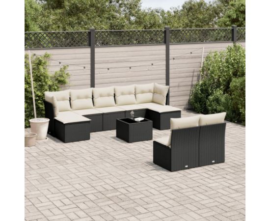 vidaXL vidaXL 10-cz. zestaw wypoczynkowy do ogrodu, poduszki czarny rattan PE Dārza mēbeļu komplekti