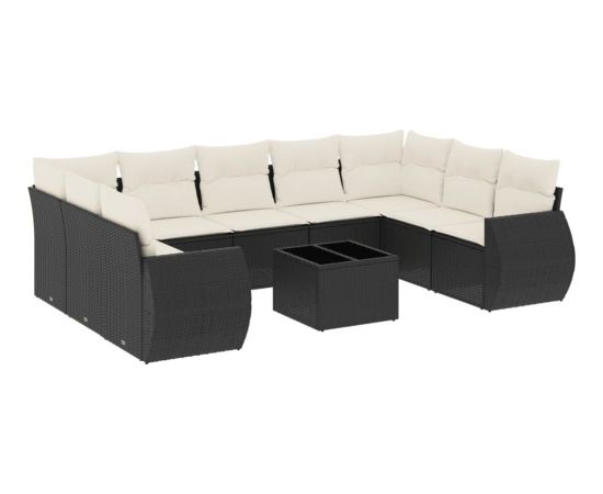vidaXL vidaXL 10-cz. zestaw wypoczynkowy do ogrodu, poduszki czarny rattan PE Dārza mēbeļu komplekti