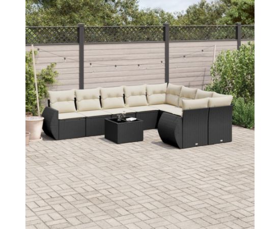 vidaXL vidaXL 10-cz. zestaw wypoczynkowy do ogrodu, poduszki czarny rattan PE Dārza mēbeļu komplekti