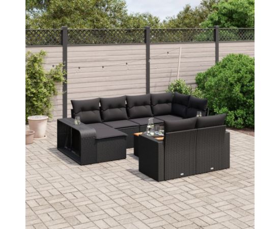 vidaXL 11-cz. zestaw wypoczynkowy do ogrodu, poduszki czarny rattan PE Dārza mēbeļu komplekti