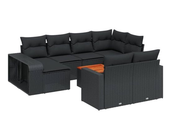 vidaXL 11-cz. zestaw wypoczynkowy do ogrodu, poduszki czarny rattan PE Dārza mēbeļu komplekti